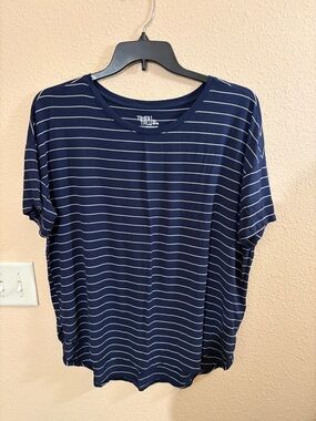 Time and Tru Navy and White Striped Short Sleeve Tee